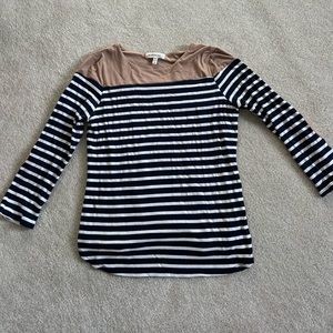 Women 3/4 length striped shirt with suede elbow patches